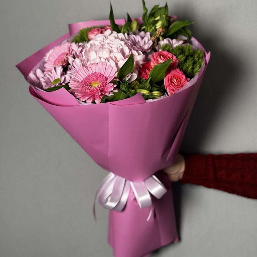 Букет розовый с герберой