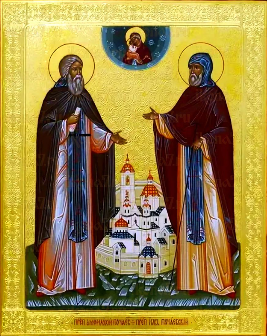 Амфилохий и Иов Почаевские рукописная Икона на липовой доске (22562)