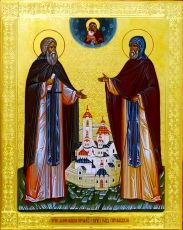 Амфилохий и Иов Почаевские рукописная Икона на липовой доске (22562)