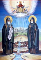 Амфилохий и Иов Почаевские рукописная Икона на липовой доске (22563)
