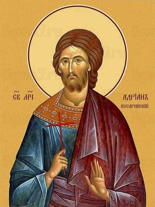 Адриан Кесарийский (Палестинский) рукописная Икона на липовой доске (22571)