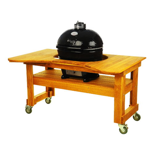 Керамический угольный гриль Primo Oval 300 (Family), 56 см, на столе из лиственницы