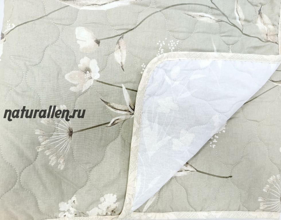 Летнее  льняное одеяло "Серое с цветами"