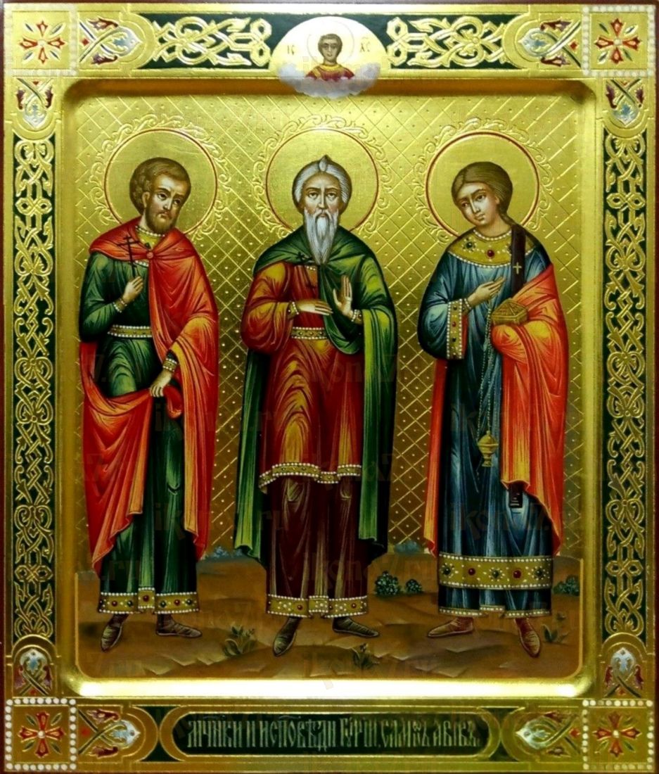 Гурий, Самон и Авив рукописная Икона на липовой доске (22641)
