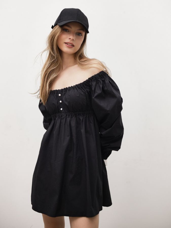 Платье Babydoll черное со стразами