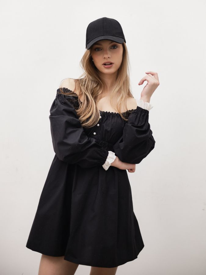Платье Babydoll черное со стразами