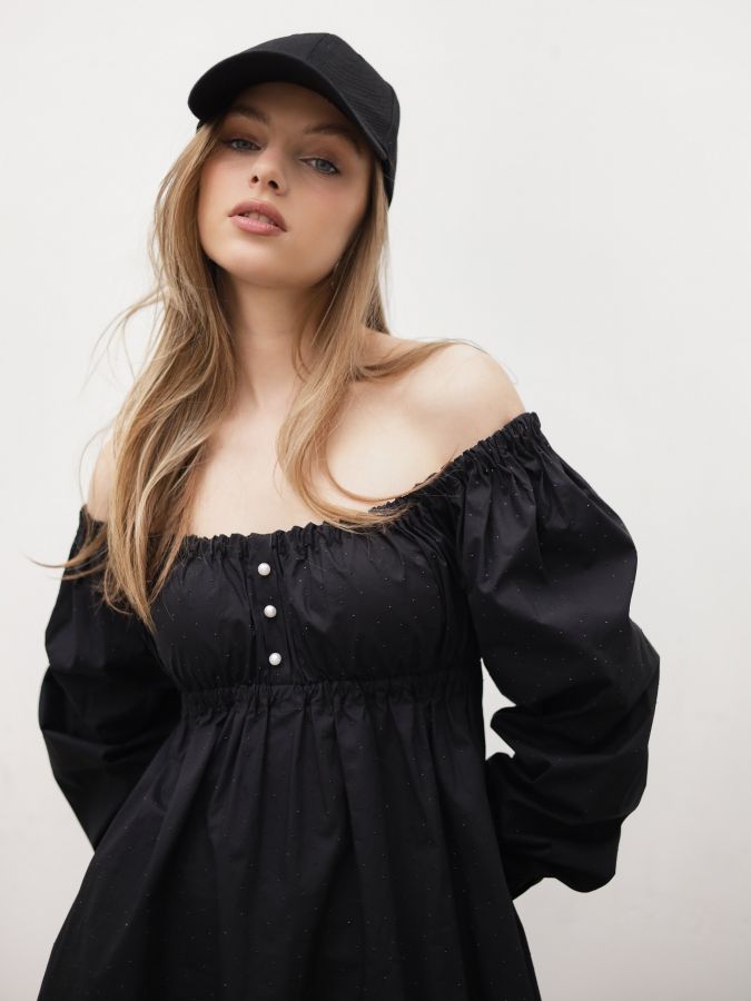 Платье Babydoll черное со стразами