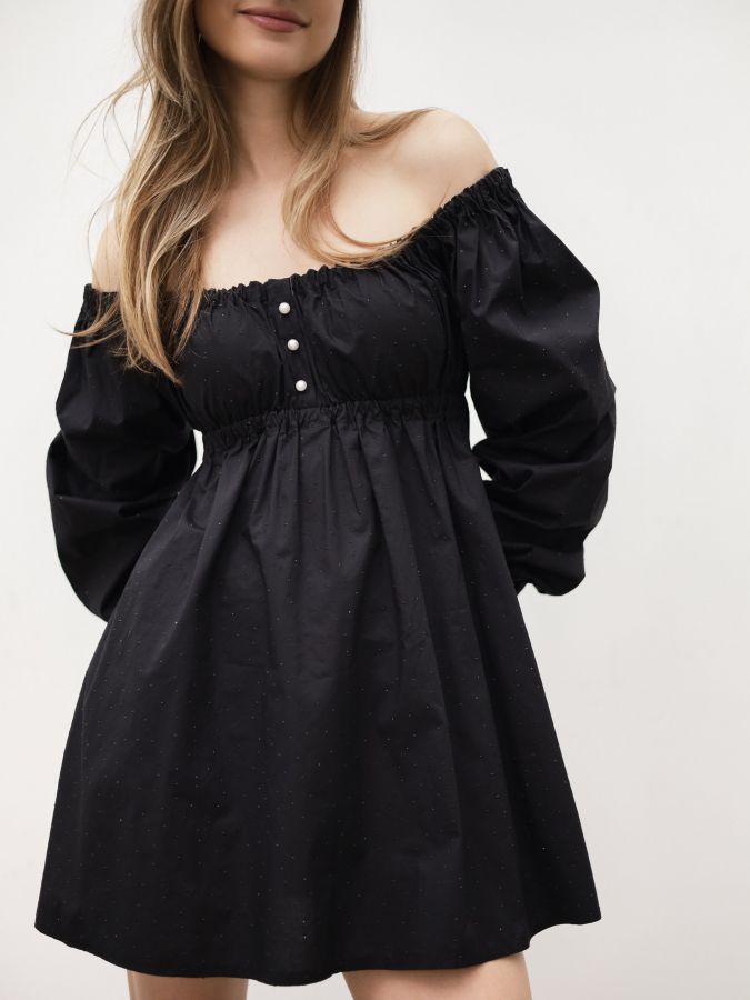 Платье Babydoll черное со стразами