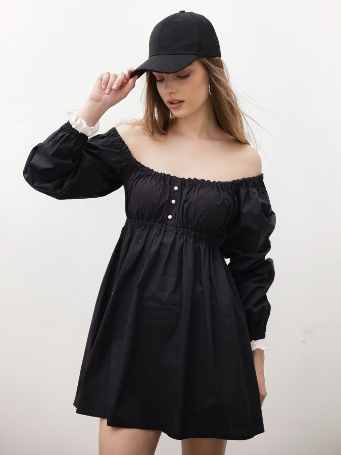 Платье Babydoll черное со стразами