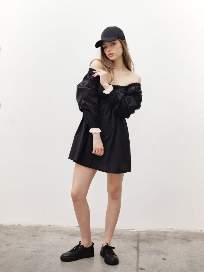 Платье Babydoll черное со стразами