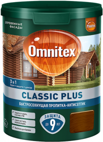 Пропитка-Антисептик Omnitex Pinotex Classic Plus 3 в 1 0.9л для Защиты Древесины до 9 лет / Омнитекс Пинотекс Классик Плюс