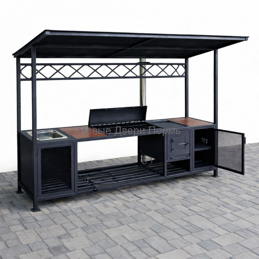 Мангальный комплекс «Loft Flame 250» с крышей, печью и мойкой
