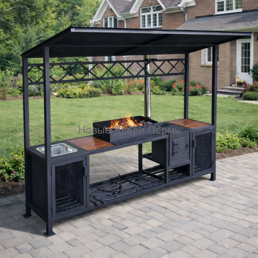 Мангальный комплекс «Loft Flame 250» с крышей, печью и мойкой