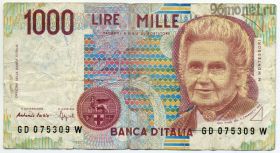 Италия 1000 лир 1990 GD