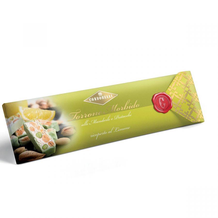 Торроне с лимонной глазурью, Condorelli, 150 г, Stecca di torrone morbido ricoperto al limone 150 g
