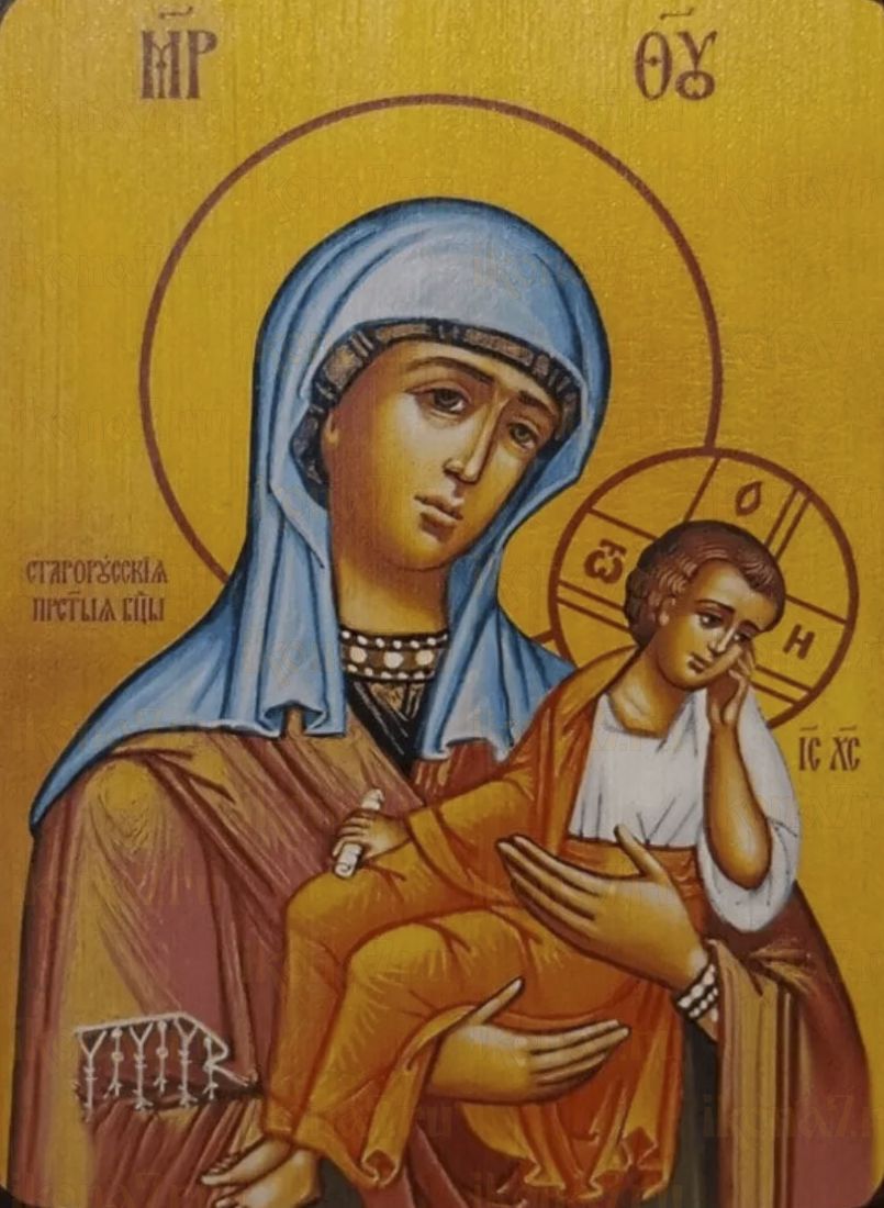 Старорусская икона Божией Матери рукописная на липовой доске (24119)