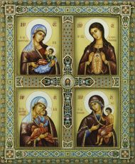 Четырехчастная икона Божией Матери рукописная на липовой доске (24139)