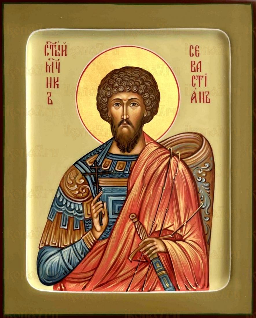 Севастьян Медиоланский рукописная Икона на липовой доске (22912)