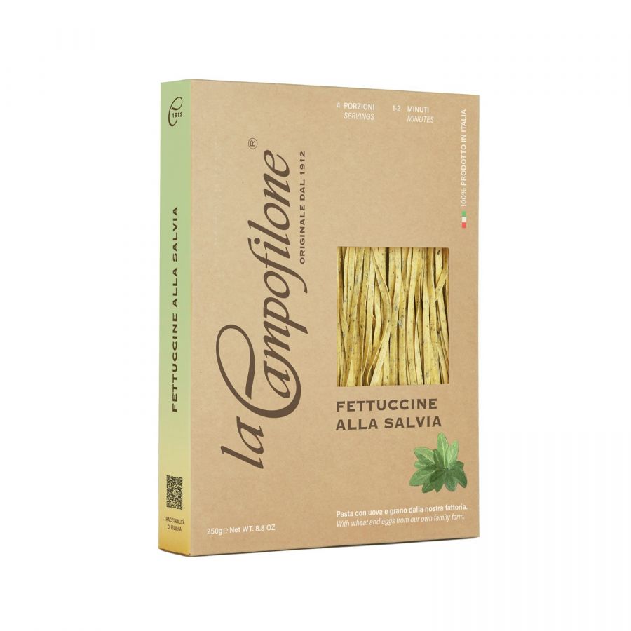 Яичная паста Феттуччине с шалфеем 250 г, Pasta all’uova Fettuccine alla salvia, La Campofilone, 250 g
