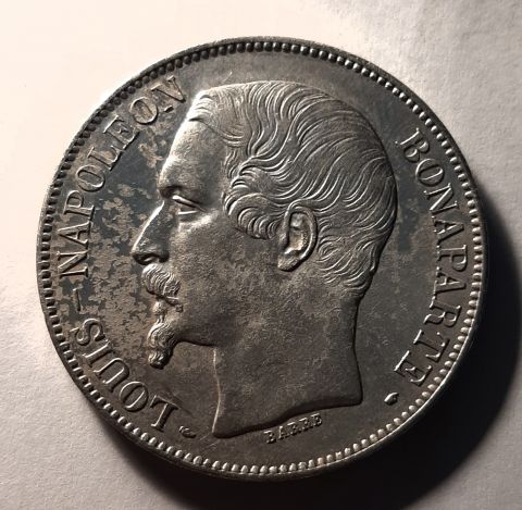 5 франков 1852 Франция UNC Наполеон Луи Бонапарт MS