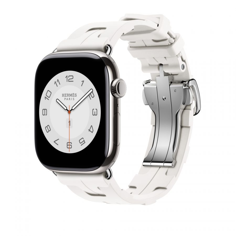 Часы Apple Watch Hermès Series 11 GPS + Cellular 46mm Silver Titanium Case with Blanc Kilim Deployment Buckle