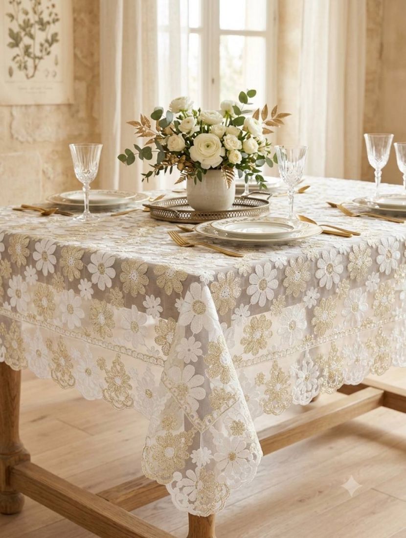 Սփռոց Ժանյակավոր Ծաղկային Նախշերով - Floral Lace Tablecloth