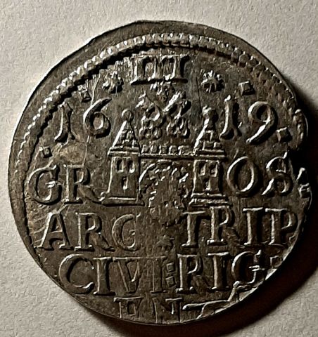 3 гроша 1619 Рига RARE Польша Литва RRRR Редкость UNC