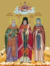Иоанн Кормянский, Митрофан Астраханский, Манефа Гомельская икона печатная (холст на дереве)