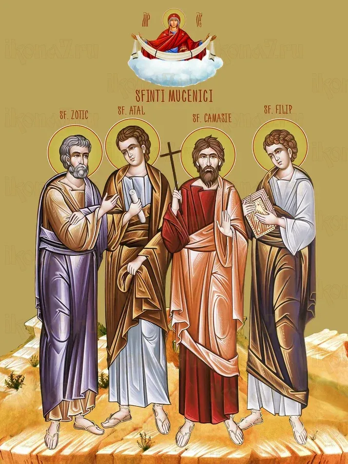 Мученики Зотик, Атал, Камаси, Филипп икона печатная (холст на дереве)