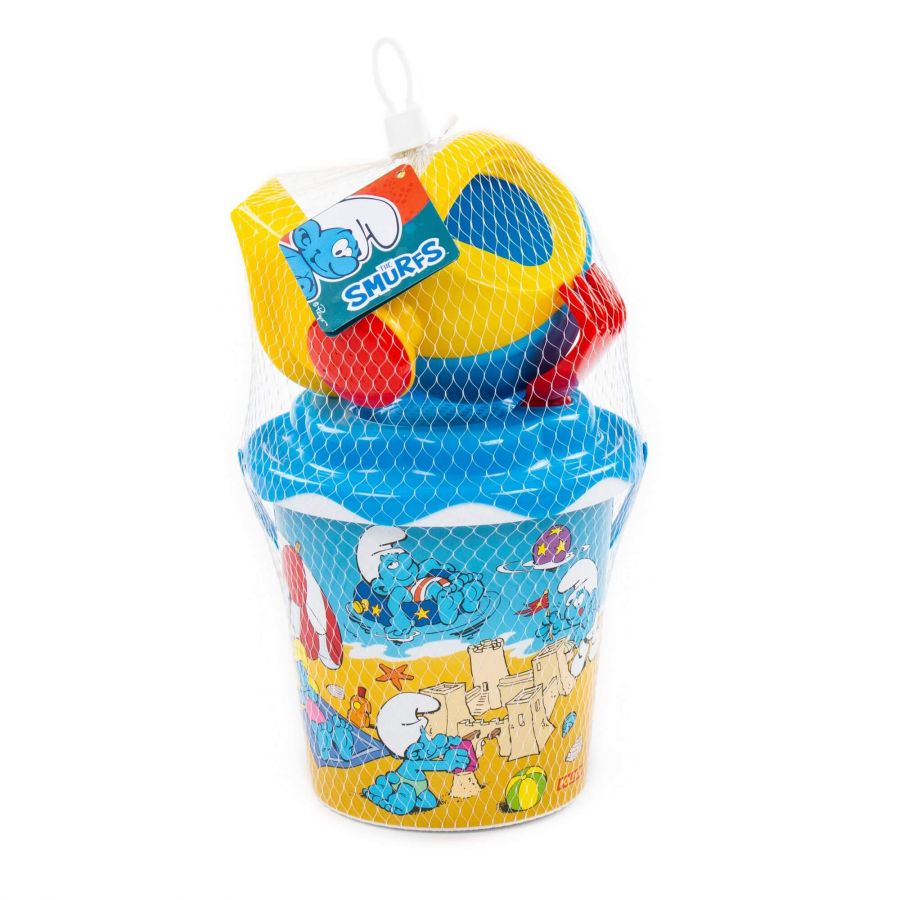 "Смурфики-2" набор №2: ведро с наклейкой, ситечко "Солнышко", лопатка №5, грабельки №5, лейка малая №4