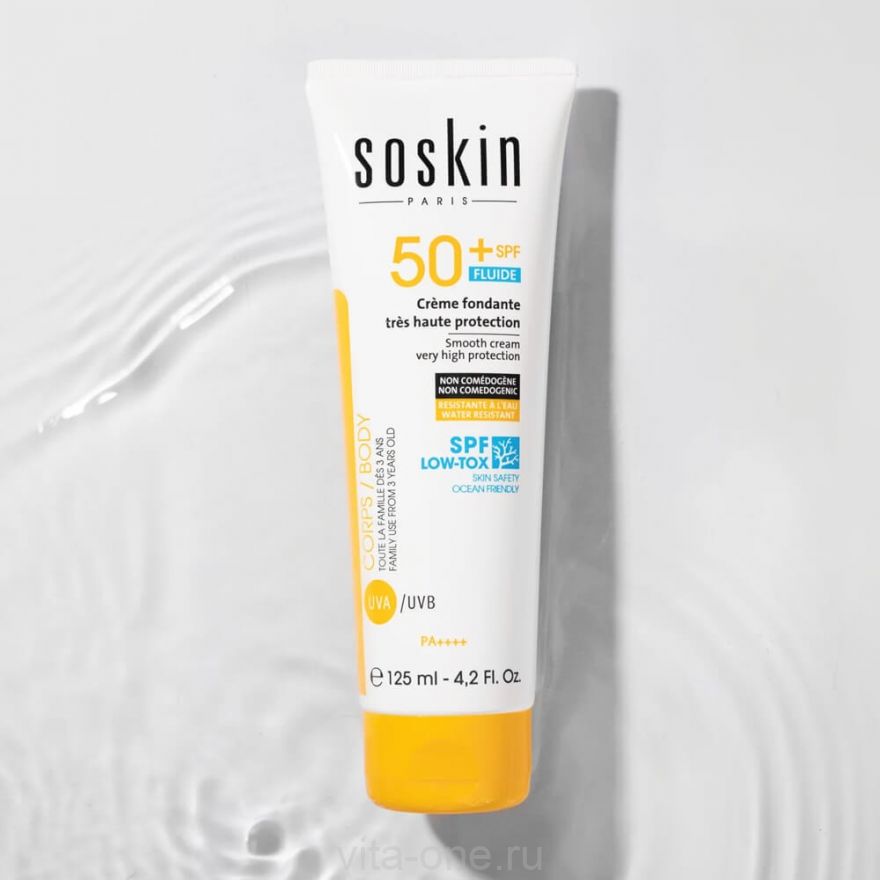 Солнцезащитный флюид SPF 50 Water resistant SOSKIN SPF50+ Smooth Cream Very high Protection 125 мл