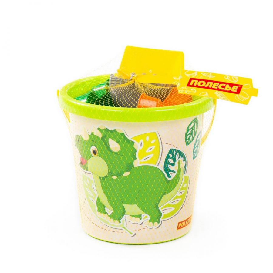 Набор №118: ведро с наклейкой, лопатка №5, грабельки №5, формочки (котёнок + медведь)