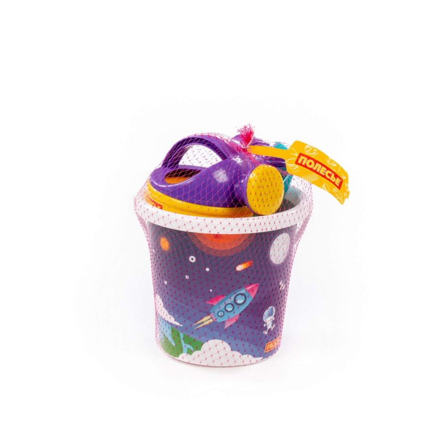 Набор №314: ведро с наклейкой, лопатка №5, грабельки №5, формочки (самосвал + паровоз), лейка малая №4