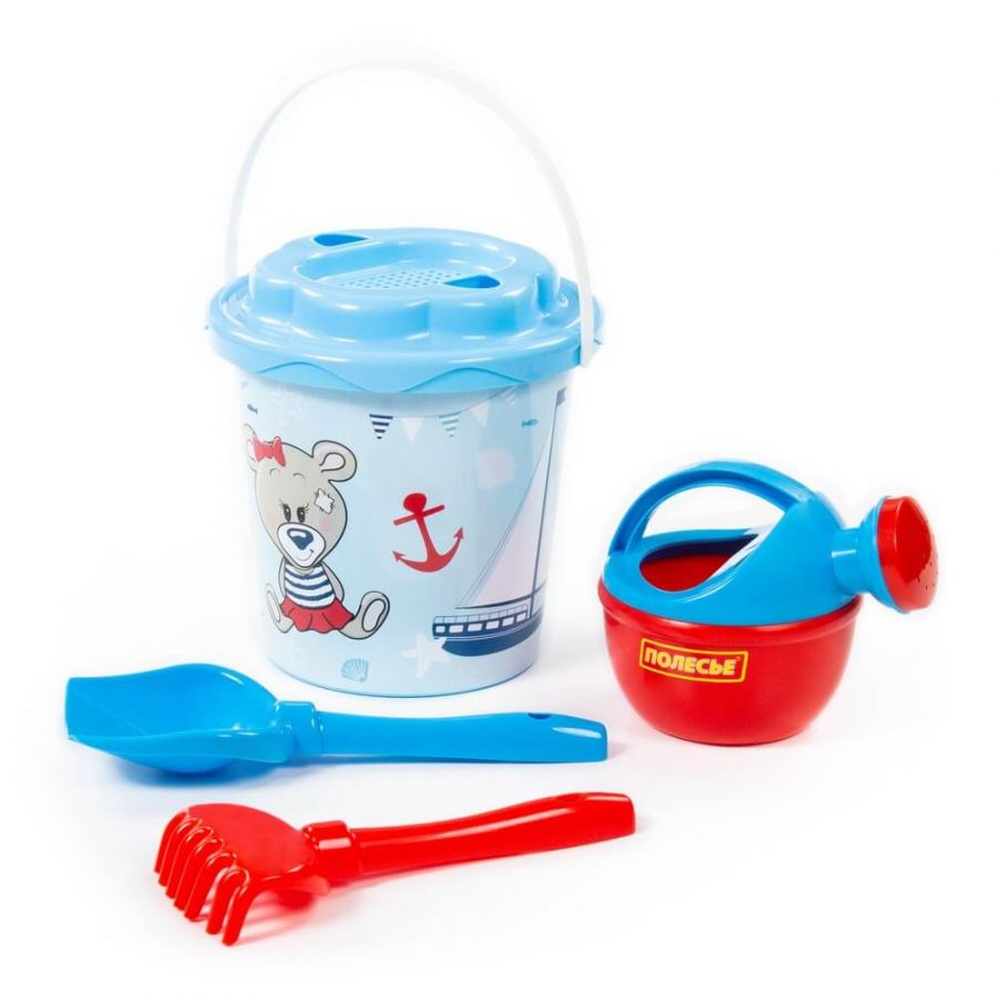 Набор №331: ведро с наклейкой, ситечко "Солнышко", лопатка №5, грабельки №5, лейка малая №4