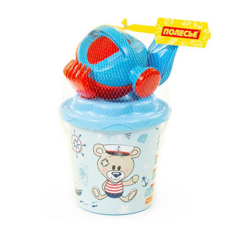 Набор №331: ведро с наклейкой, ситечко "Солнышко", лопатка №5, грабельки №5, лейка малая №4