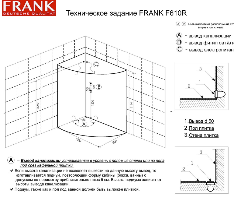 Душевая кабина 120x80x218 см Frank F610R 2021527 схема 6