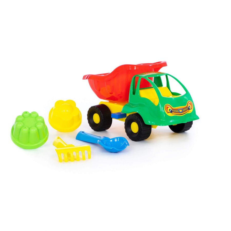 Набор №58: "Муравей", автомобиль-самосвал + совок №2, грабельки №2, 2 формочки