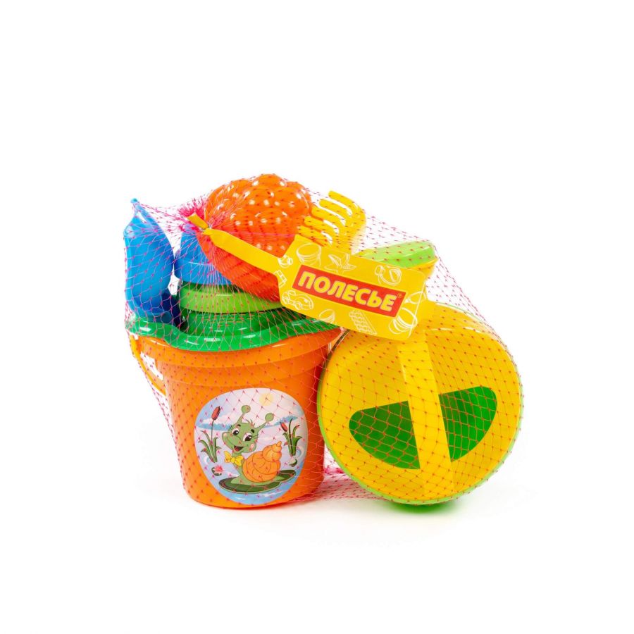 Набор №225: ведро малое, ситечко-цветок, совок №2, грабельки №2, 3 формочки, лейка малая №4