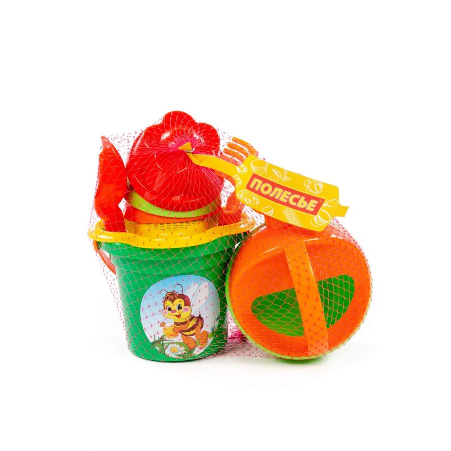 Набор №225: ведро малое, ситечко-цветок, совок №2, грабельки №2, 3 формочки, лейка малая №4