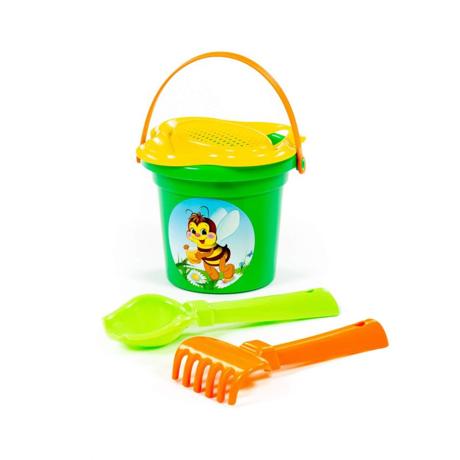 Набор №28: ведро малое, ситечко-цветок, совок №2, грабельки №2