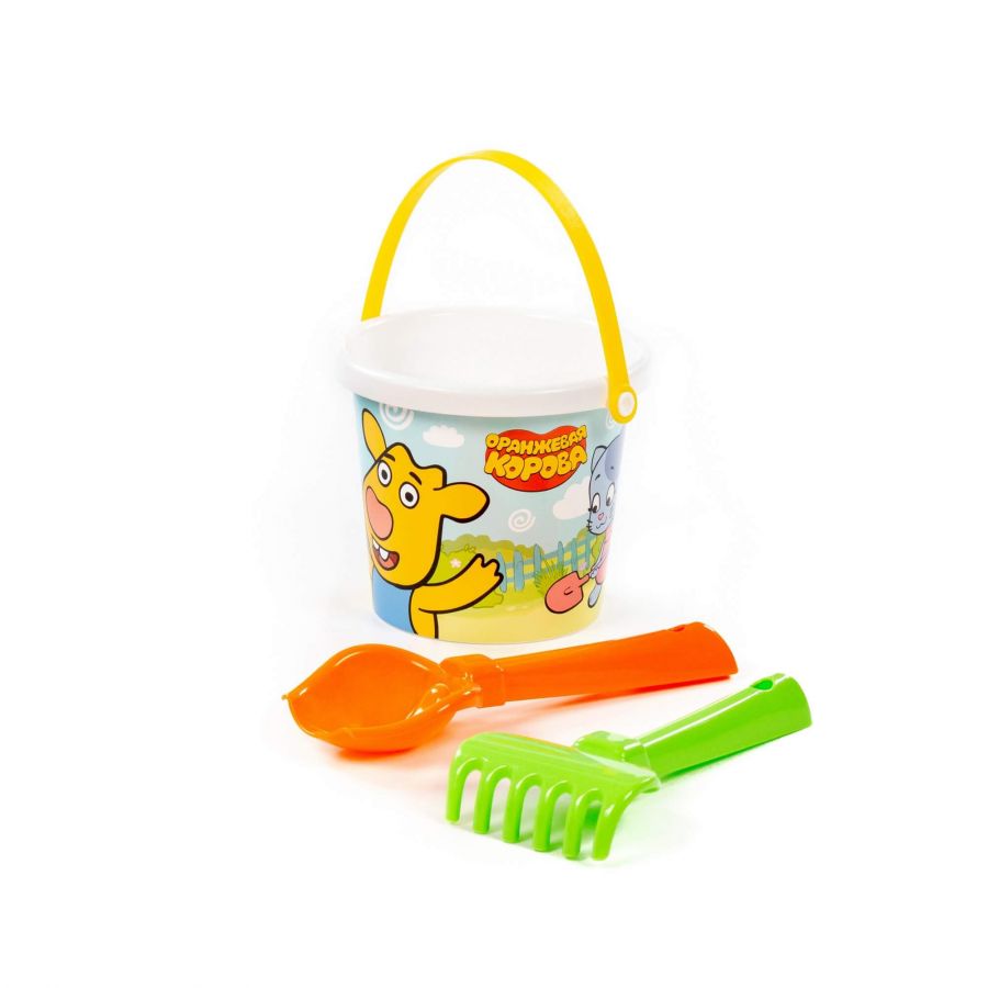 Набор "Оранжевая корова" №1: ведро малое с наклейкой, совок №2, грабельки №2