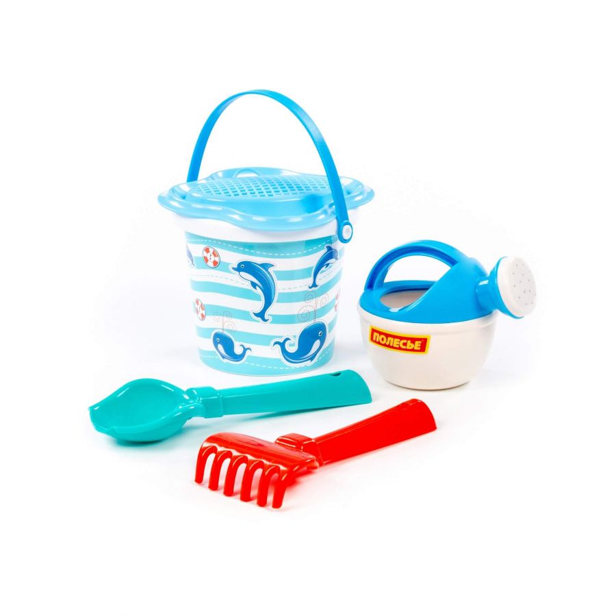 Набор №210: ведро малое с наклейкой, ситечко-цветок, совок №2, грабельки №2, лейка малая №3