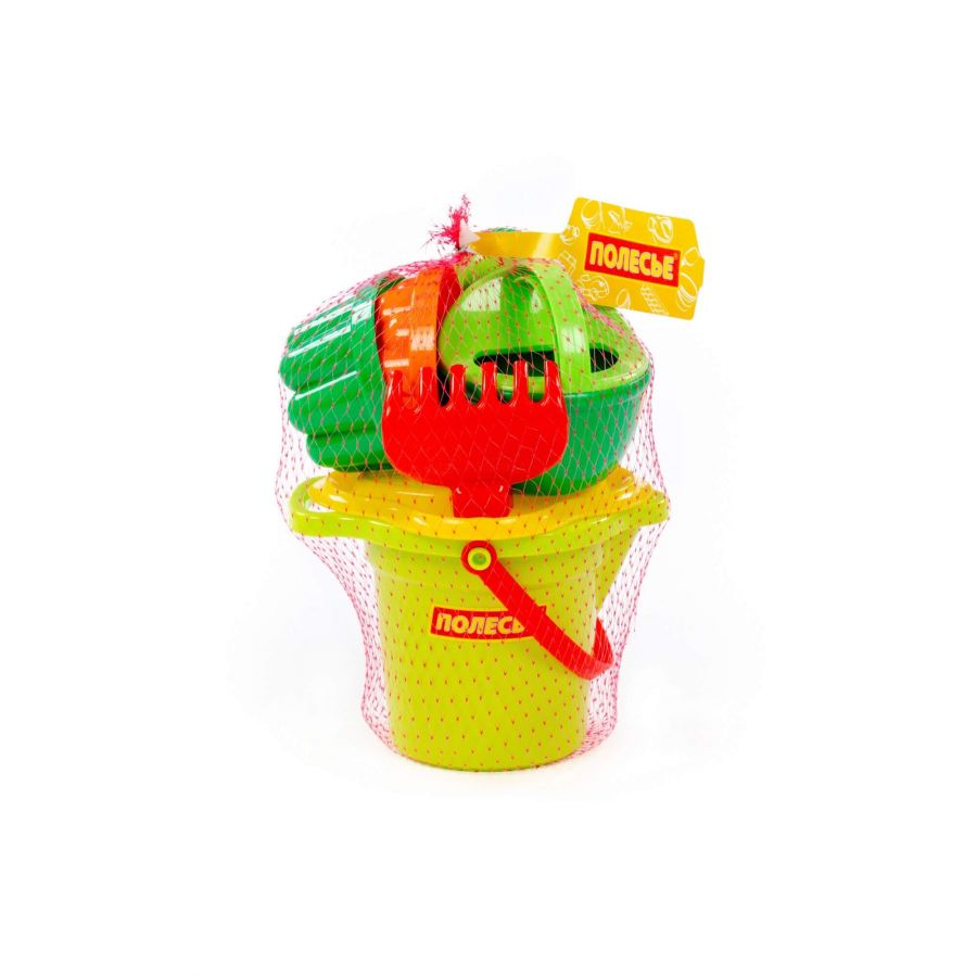 Набор №349: ведро малое с носиком, ситечко-цветок, совок №2, грабельки №2, 2 формочки, лейка малая №3