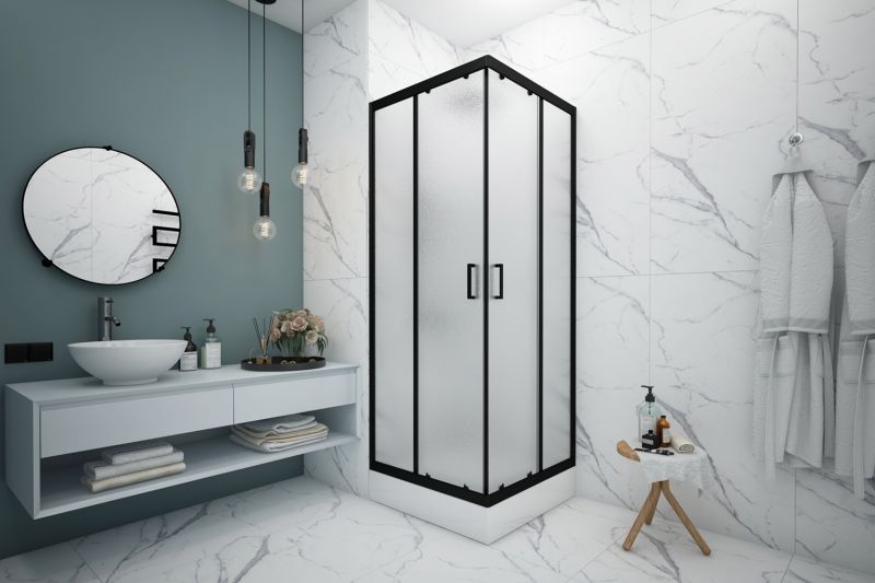 Душевой уголок Метакам Universal BLACK N 80х80х200 матовый, низкий поддон, черный профиль