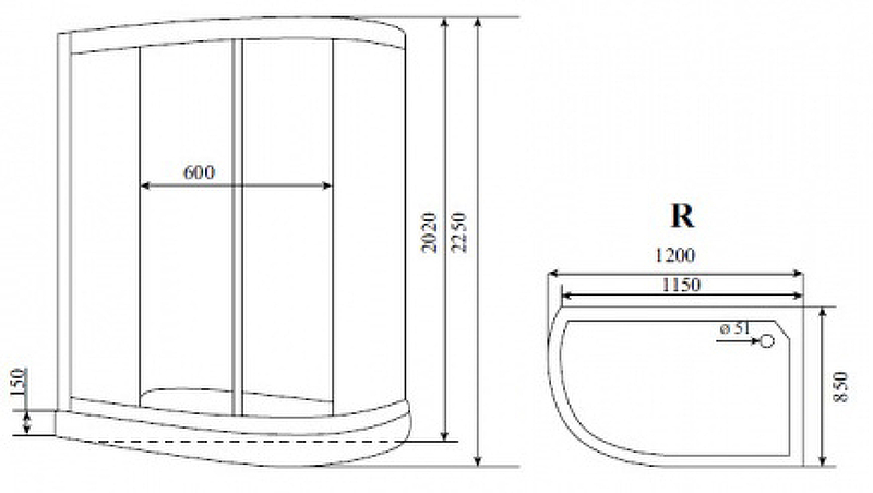 Душевая кабина Timo Standart 120х85 T-1102P без гидромассажа схема 4