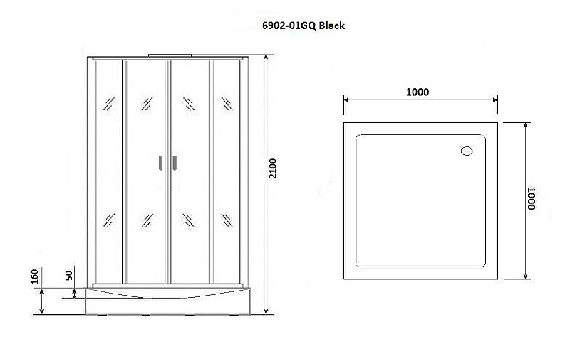 Душевая кабина Niagara Premium 100x100 NG-6902-01GQ Black с гидромассажем схема 3