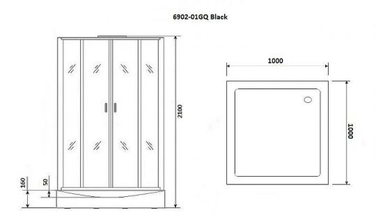 Душевая кабина Niagara Premium 100x100 NG-6902-01GQ Black с гидромассажем ФОТО