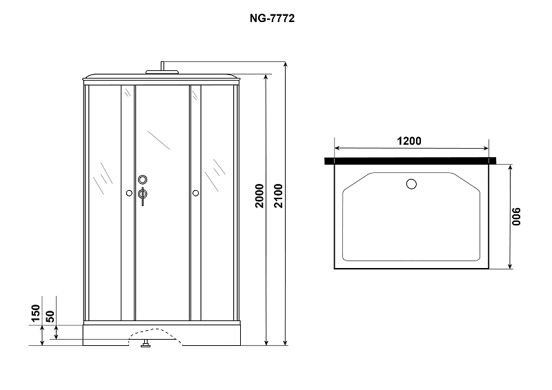 Душевая кабина Niagara Lux 120x90 NG-7772QG без гидромассажа схема 5