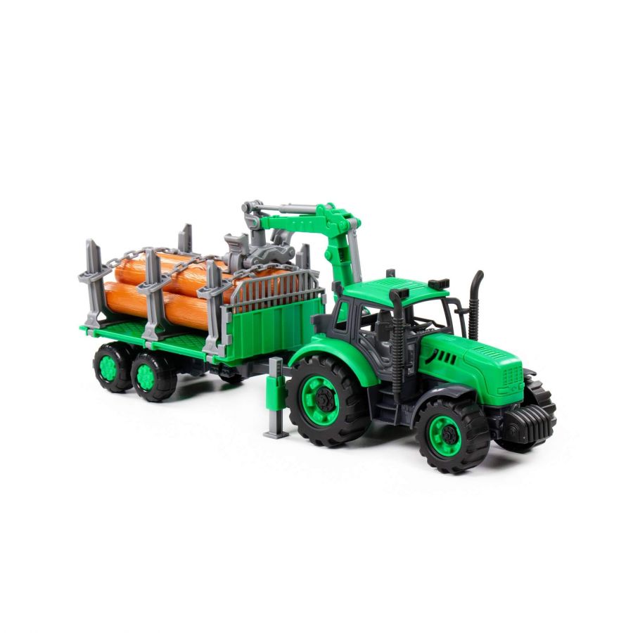 Трактор "Прогресс" лесовоз инерционный (зелёный) (в коробке)