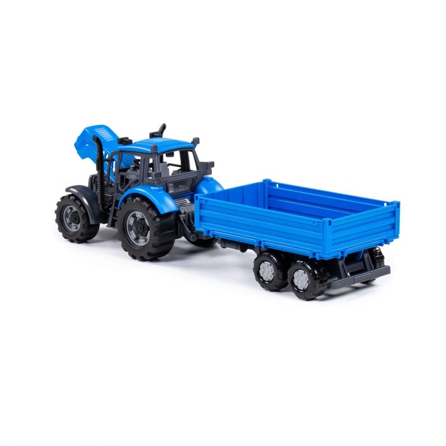 Трактор "Прогресс" с бортовым прицепом инерционный (синий) (в коробке)